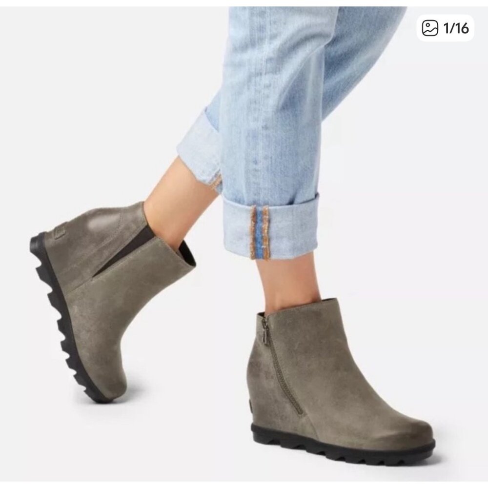 Sorel Womens Joan Of Arctic Wedge II Zip Booties Womens 10 Gray Suede Gorpcore